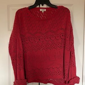 Umgee Red Crochet Sweater - Crew Neck